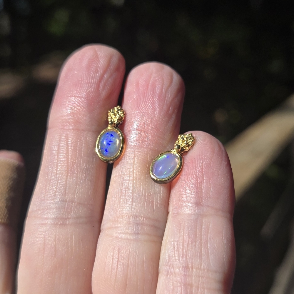 Opal 1.5k Each Natural Gemstone Sterling Rhodium & Gold Earrings - Picture 4 of 9